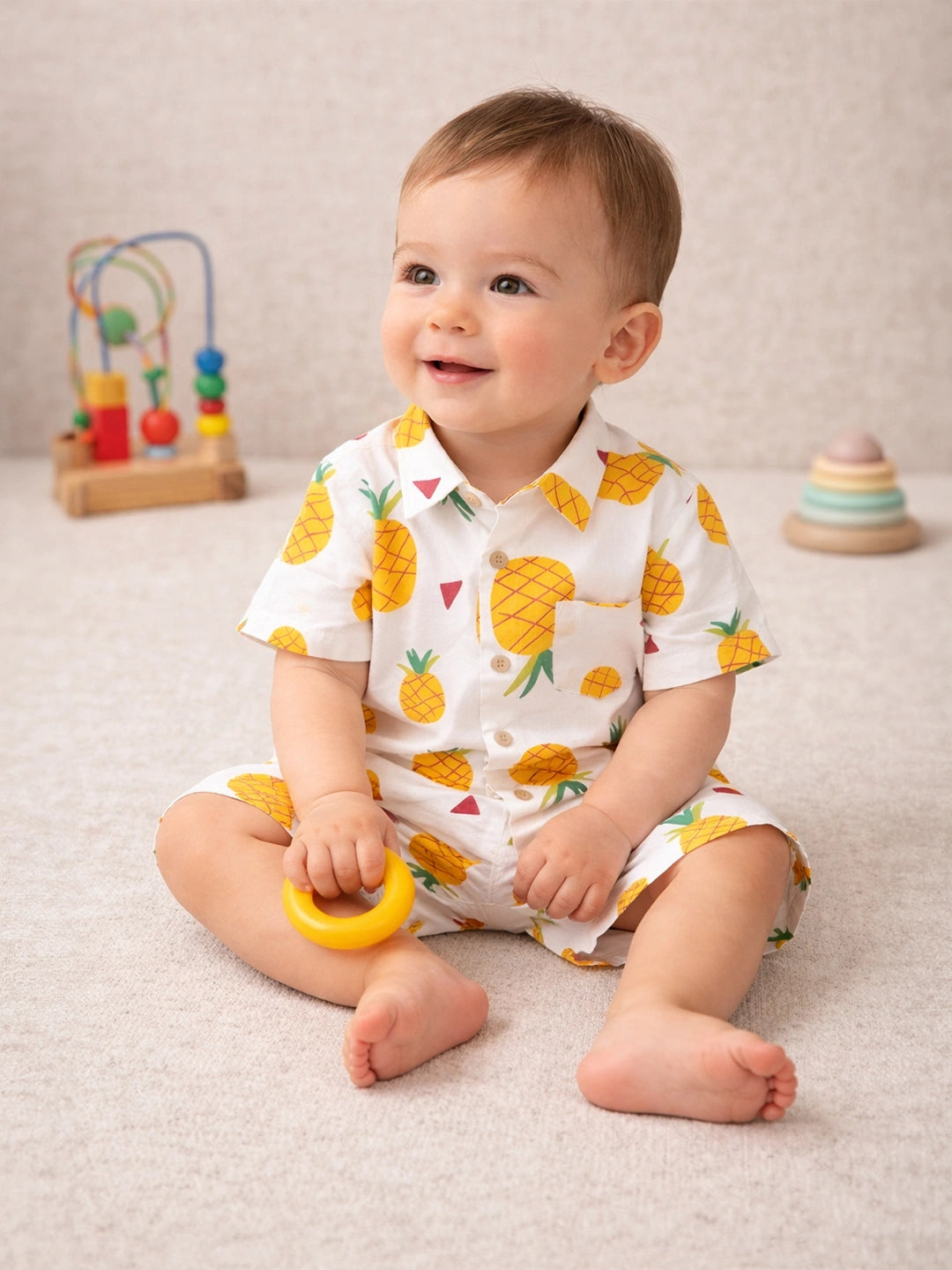 BownBee Summer Printed Short Sleeves Shirts And Shorts Set For Infant Boy