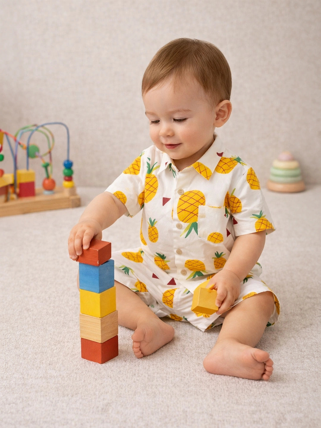 BownBee Summer Printed Short Sleeves Shirts And Shorts Set For Infant Boy