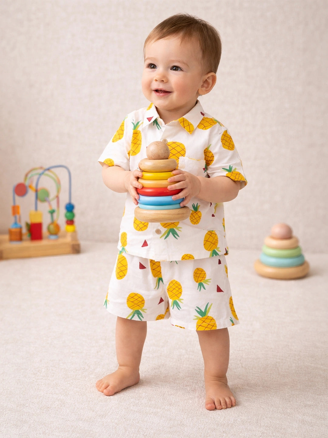 BownBee Summer Printed Short Sleeves Shirts And Shorts Set For Infant Boy