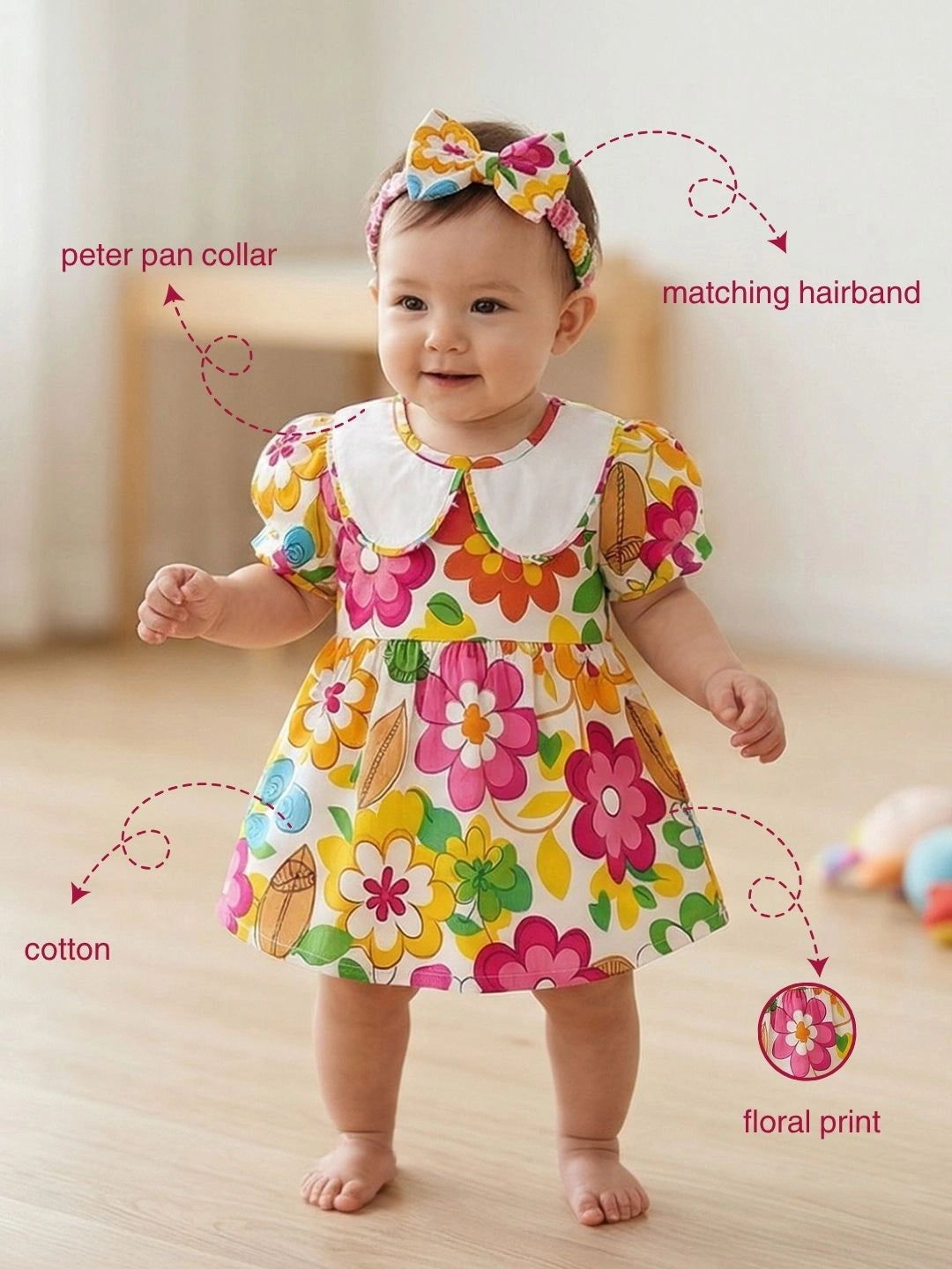 BownBee Peter Pan Collar Dress With Hairband For Infant Girls