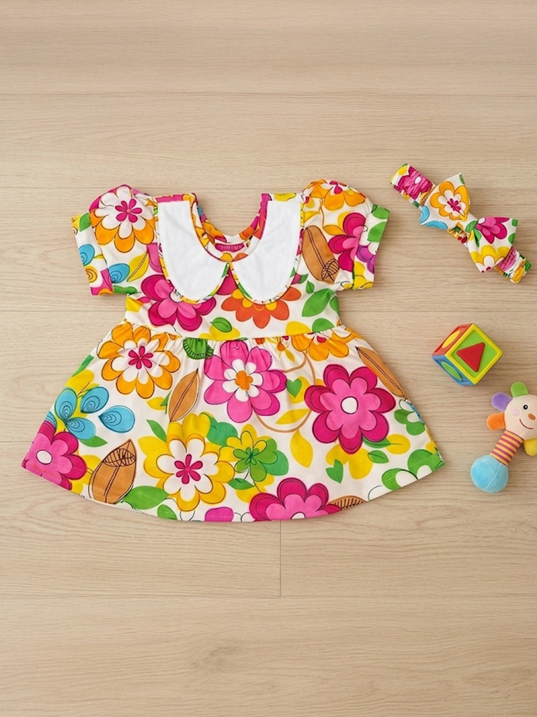 BownBee Peter Pan Collar Dress With Hairband For Infant Girls