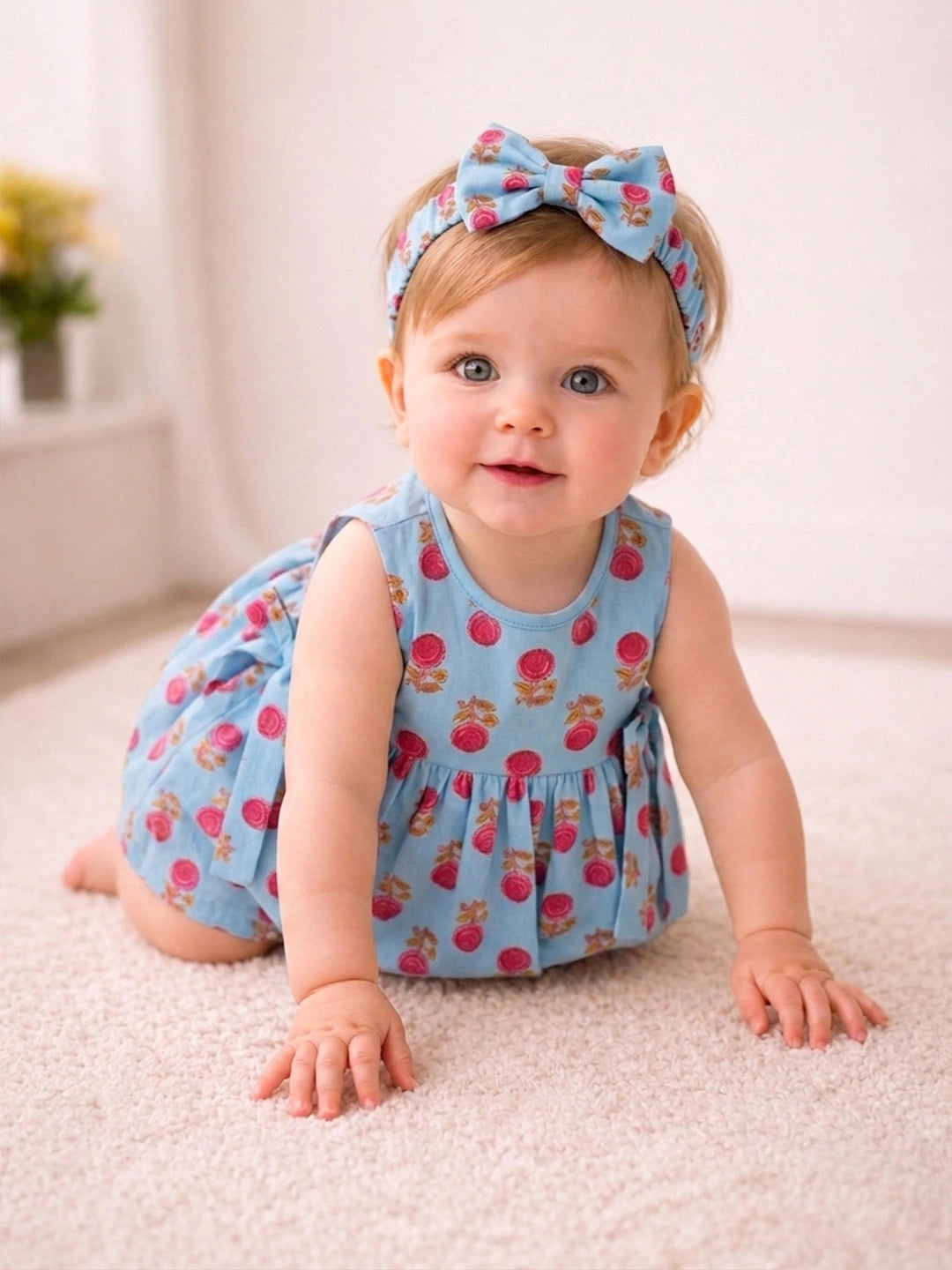 BownBee Summer Printed Dress & Half Sleeve Shirt Sibling Set