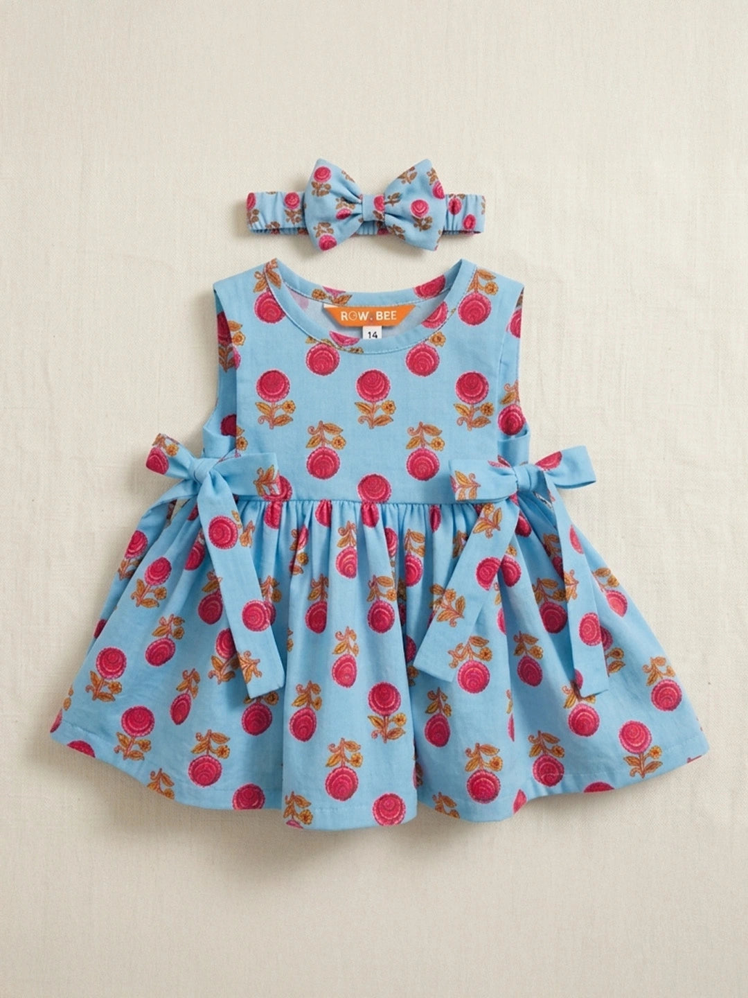 BownBee Pure Cotton Sleeveless Dress With Hairband For Infant Girls