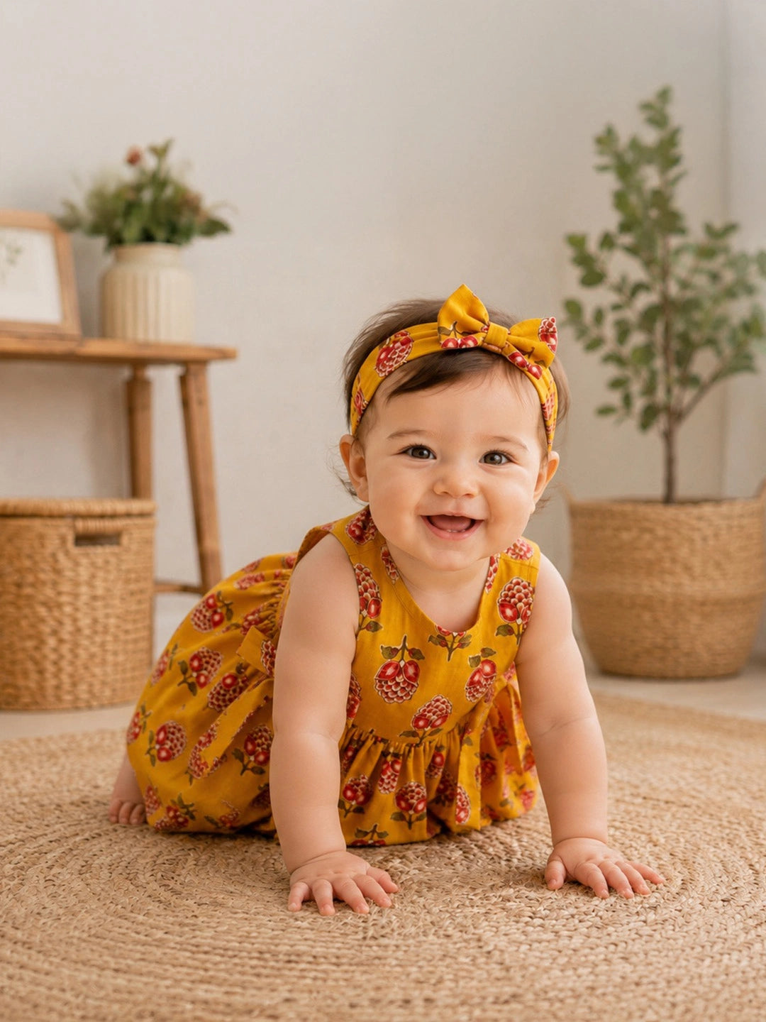 BownBee Summer Printed Dress & Half Sleeve Shirt Sibling Set