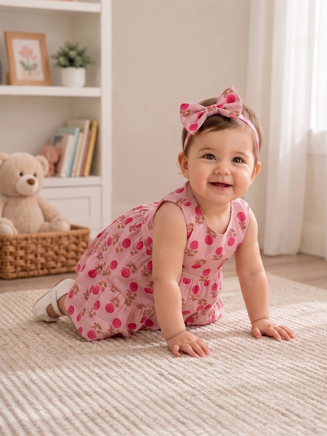 BownBee Summer Printed Dress & Half Sleeve Shirt Sibling Set