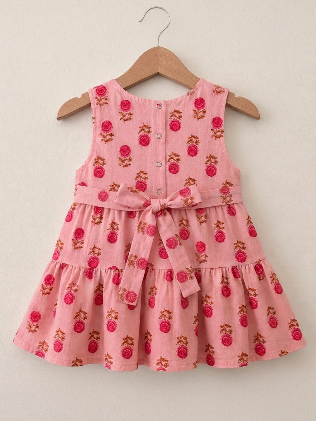 BownBee Pure Cotton Sleeveless Tier Dress With Hairband For Infant Girls