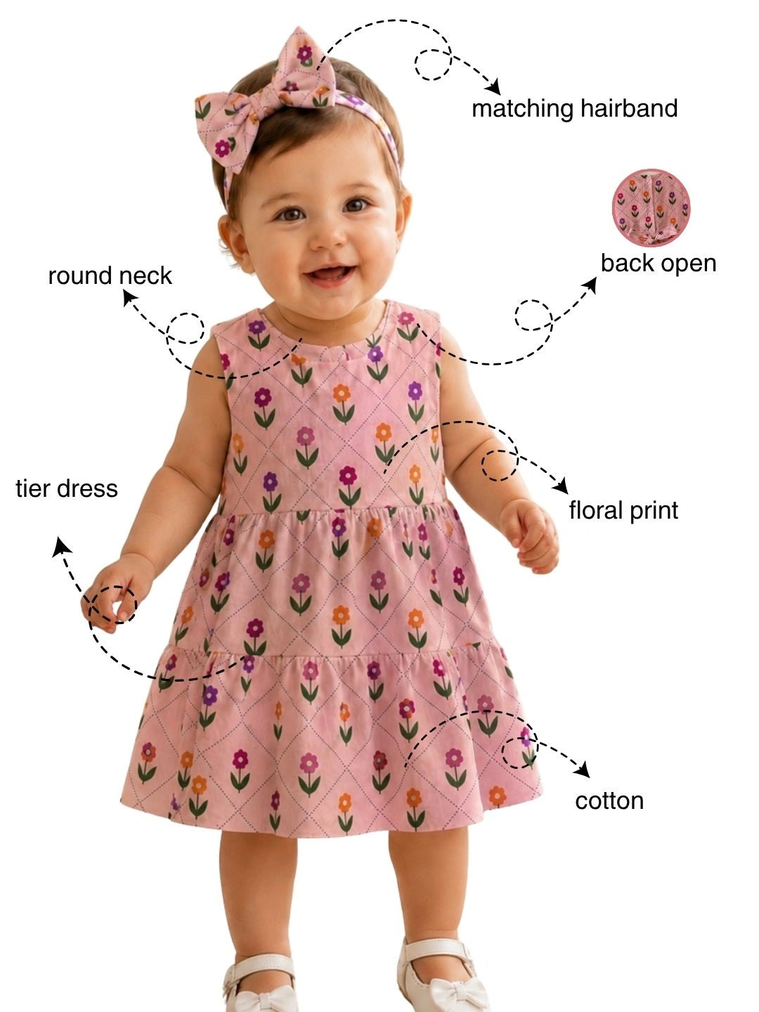 BownBee Summer Printed Dress & Half Sleeve Shirt Sibling Set