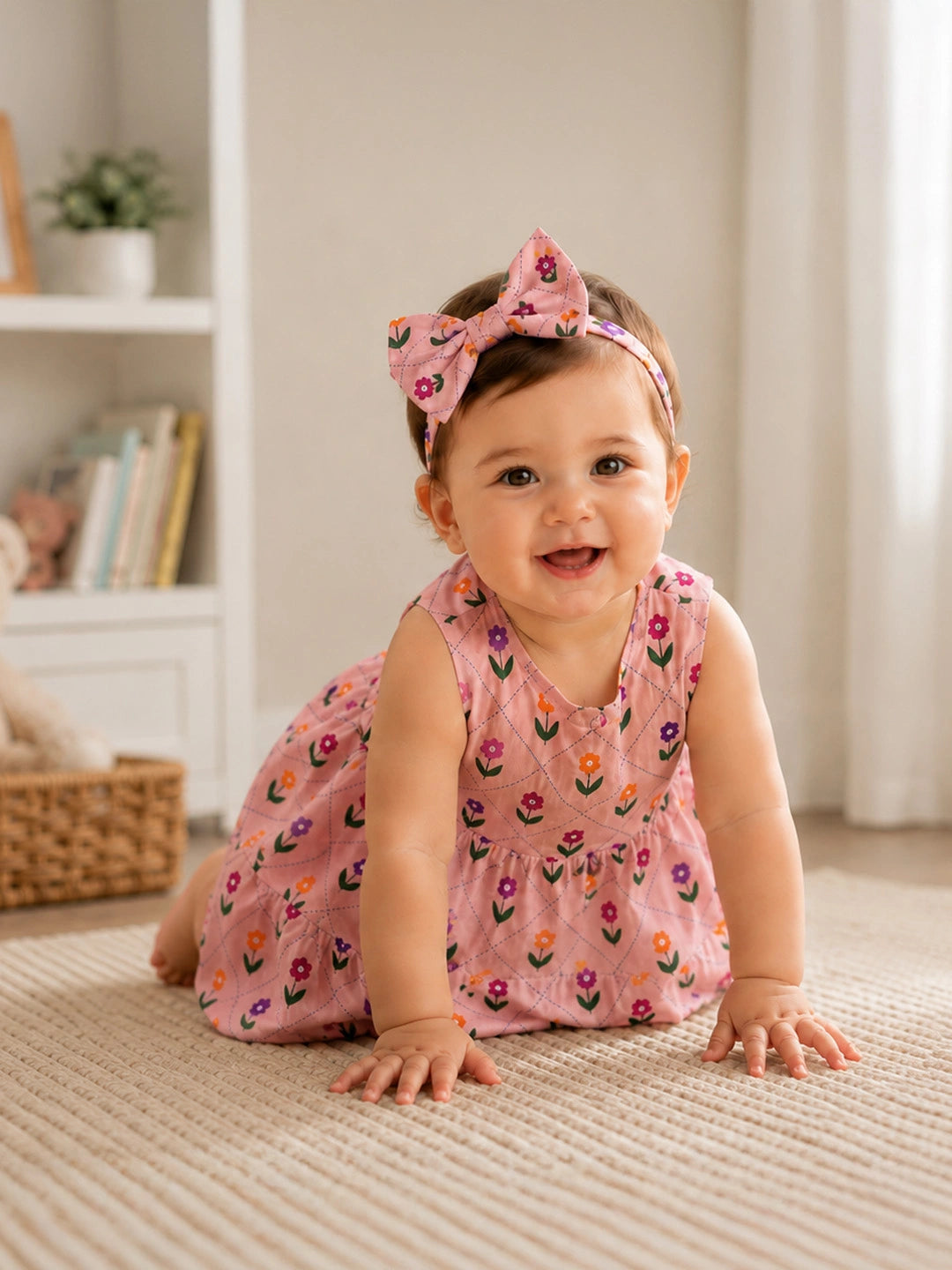 BownBee Summer Printed Dress & Half Sleeve Shirt Sibling Set