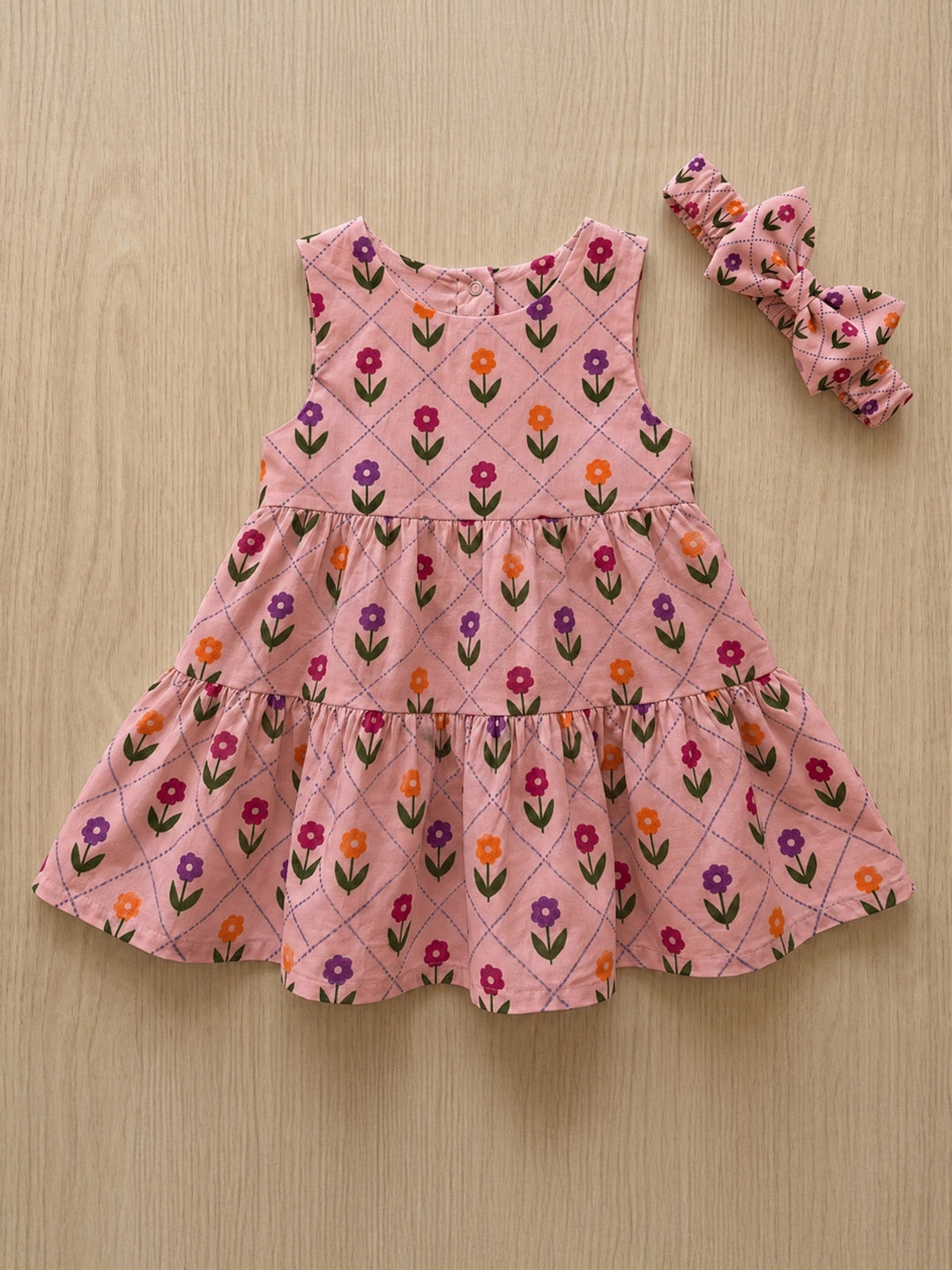 BownBee Summer Printed Dress & Half Sleeve Shirt Sibling Set