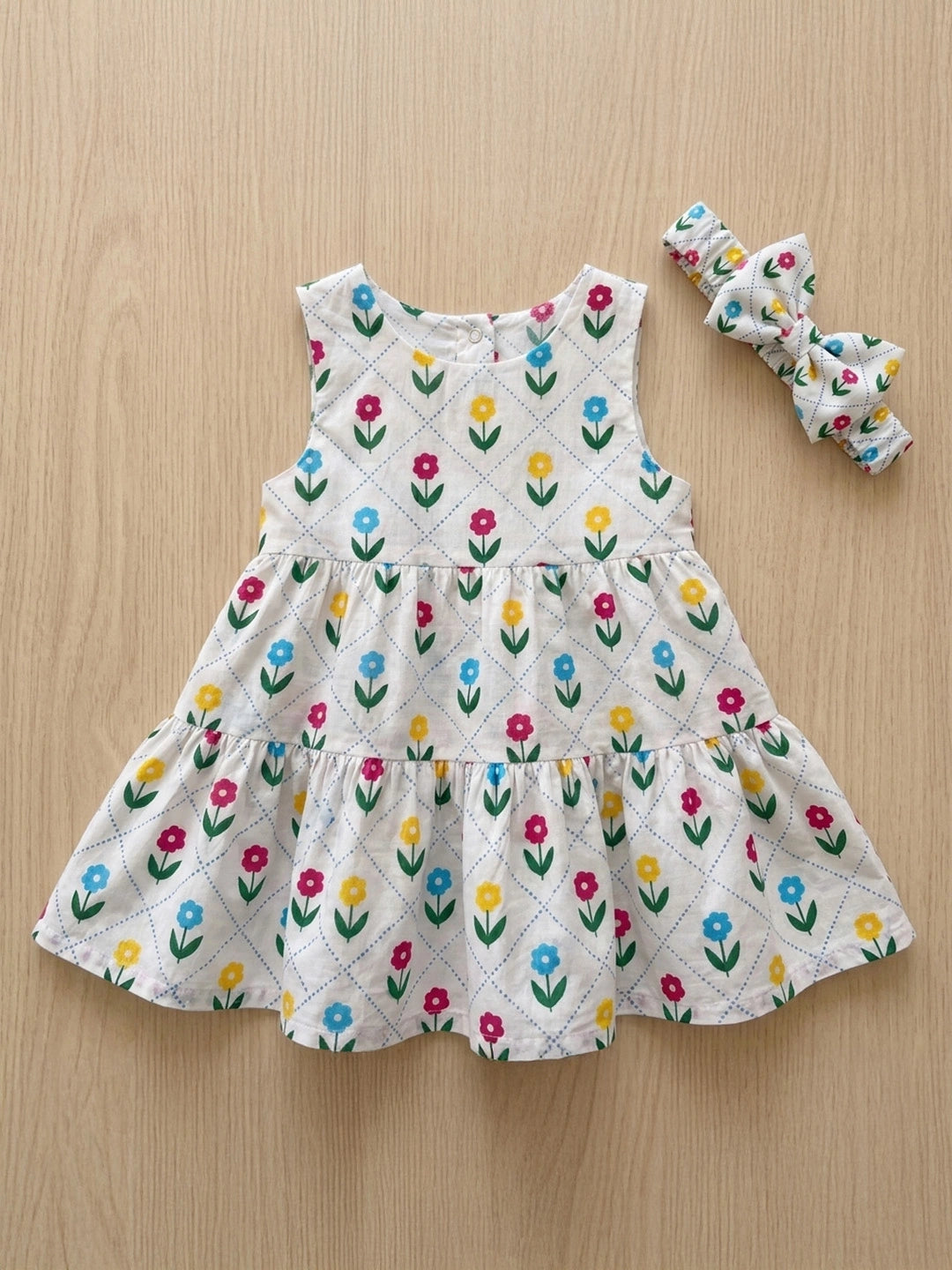 BownBee Summer Printed Dress & Half Sleeve Shirt Sibling Set