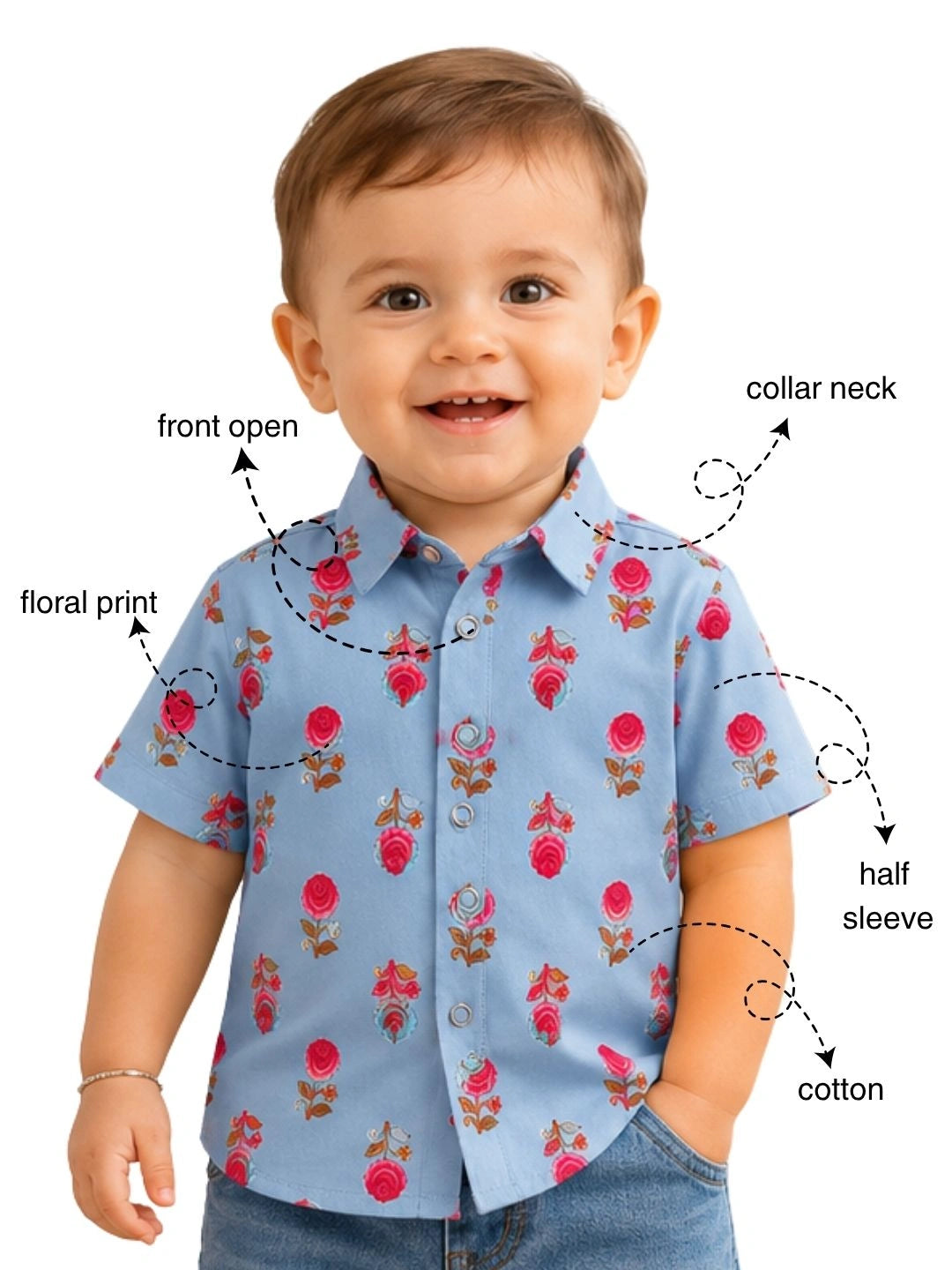 BownBee Pure Cotton Half Sleeves Shirt For Infant Boys