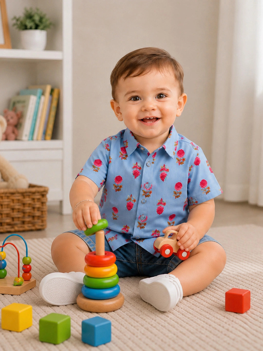 BownBee Summer Printed Dress & Half Sleeve Shirt Sibling Set