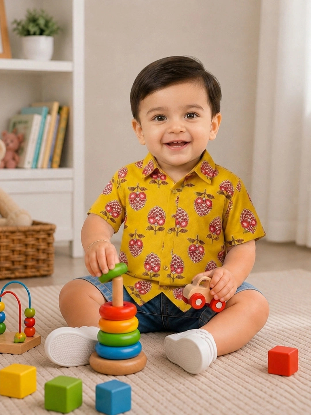BownBee Summer Printed Dress & Half Sleeve Shirt Sibling Set