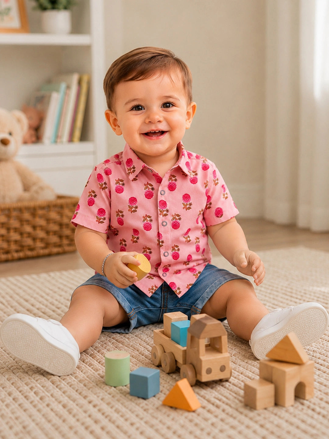 BownBee Summer Printed Dress & Half Sleeve Shirt Sibling Set