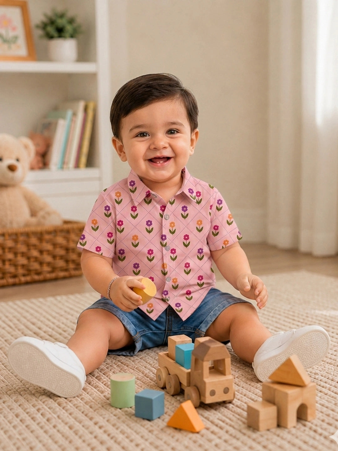 BownBee Summer Printed Dress & Half Sleeve Shirt Sibling Set