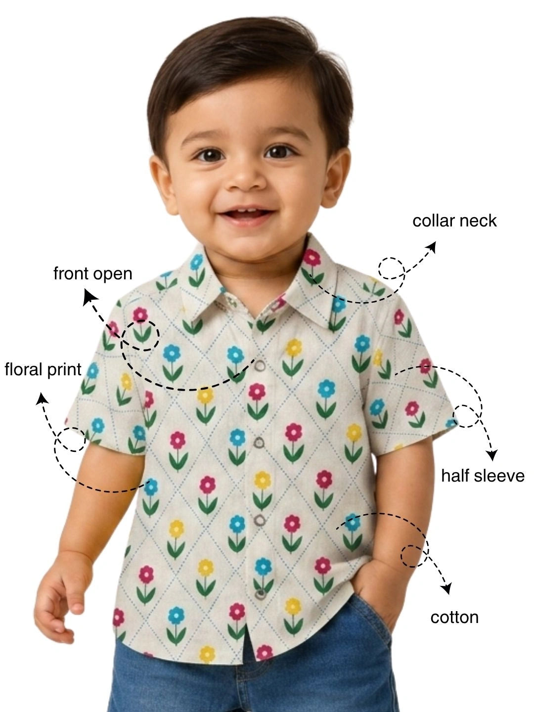 BownBee Pure Cotton Half Sleeves Shirt For Infant Boys