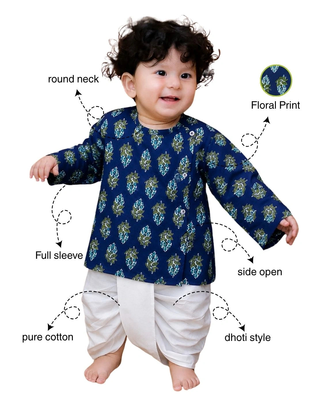 BownBee Full Sleeve Pure Cotton Kurta Dhoti