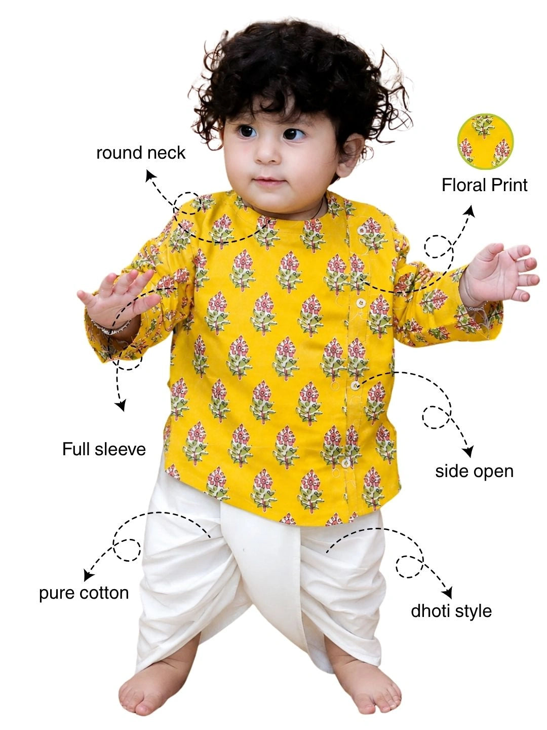 BownBee Full Sleeve Pure Cotton Kurta Dhoti