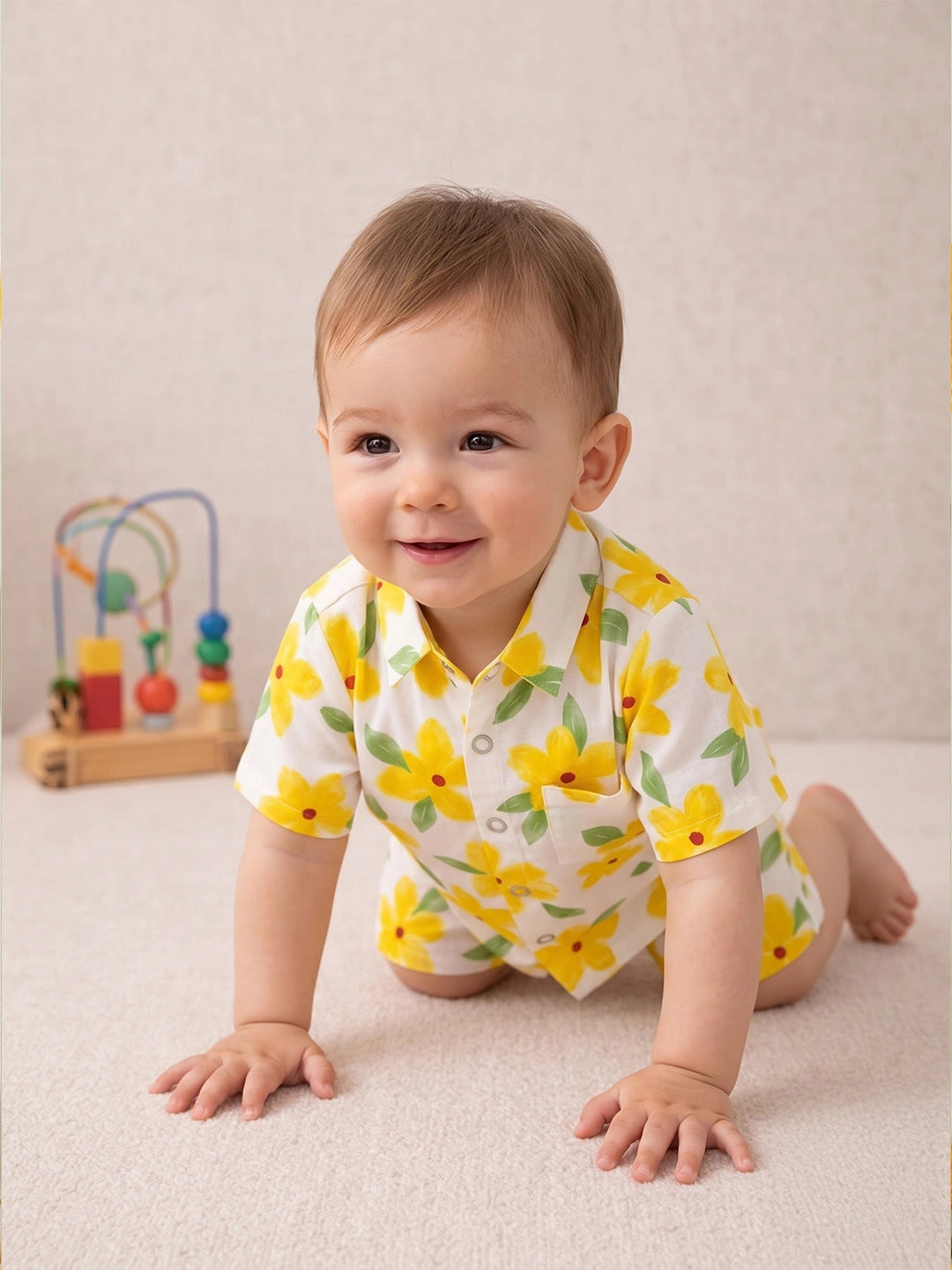 BownBee Summer Printed Short Sleeves Shirts And Shorts Set For Infant Boy