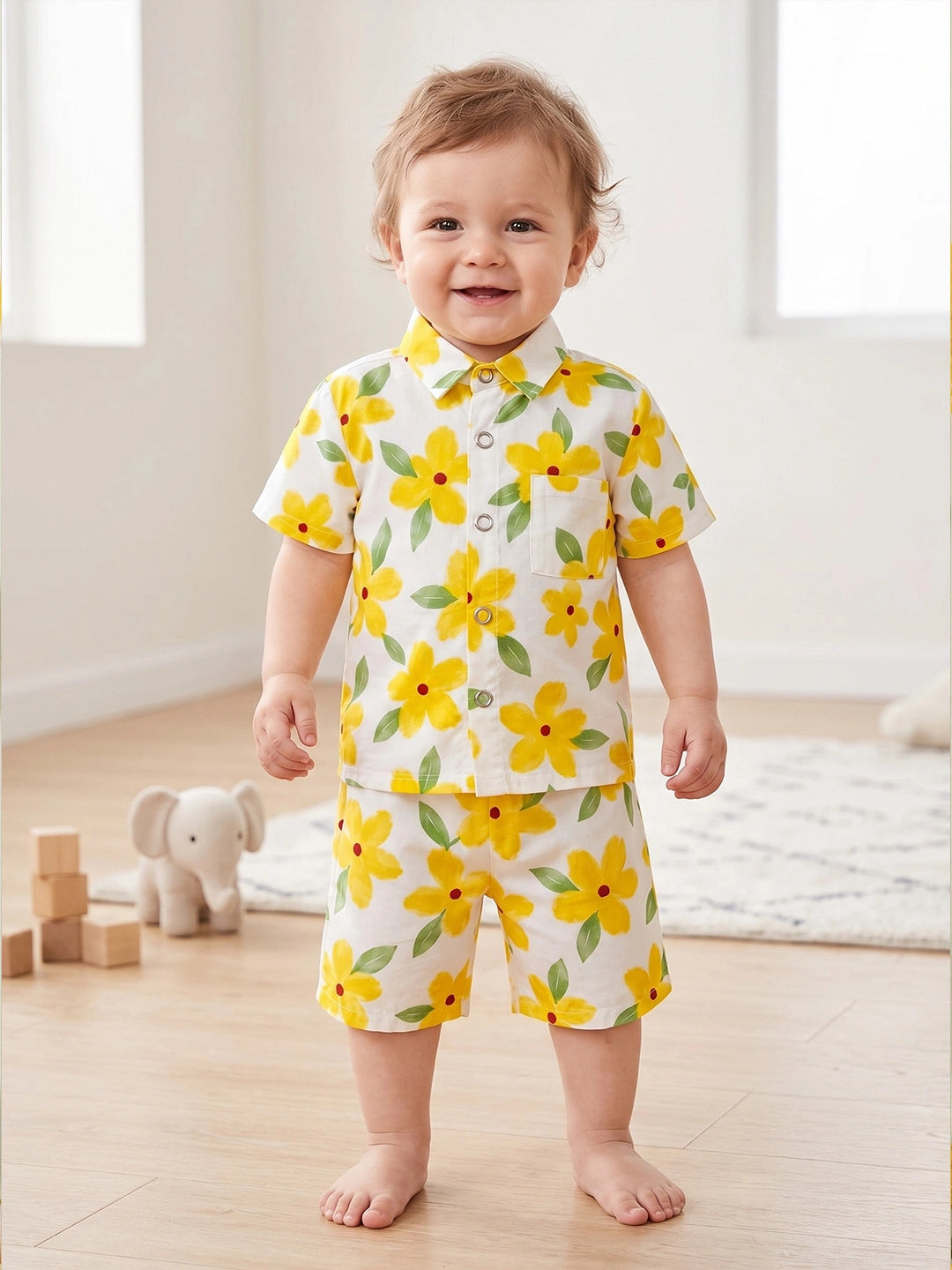 BownBee Summer Printed Short Sleeves Shirts And Shorts Set For Infant Boy