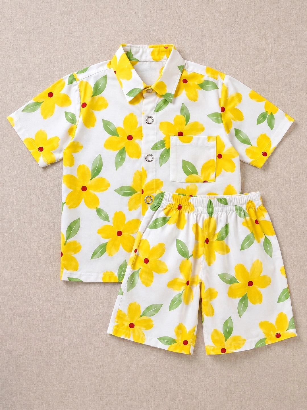 BownBee Summer Printed Short Sleeves Shirts And Shorts Set For Infant Boy