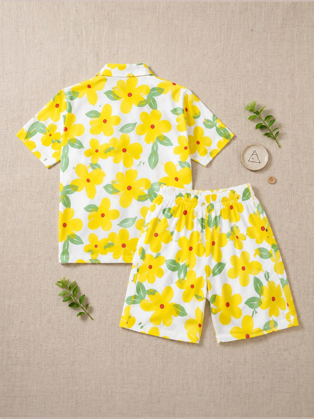 BownBee Summer Printed Short Sleeves Shirts And Shorts Set For Infant Boy