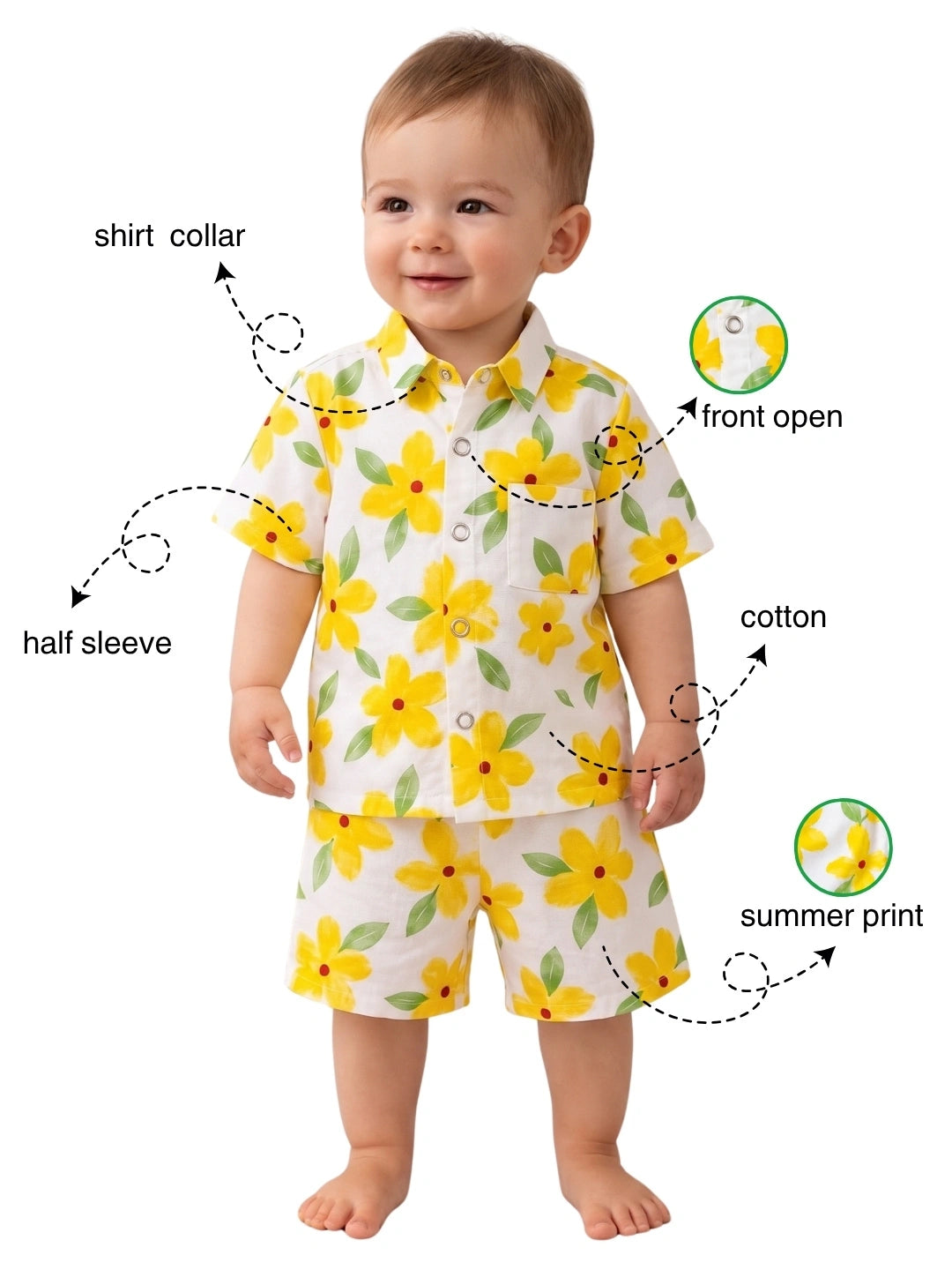 BownBee Summer Printed Short Sleeves Shirts And Shorts Set For Infant Boy