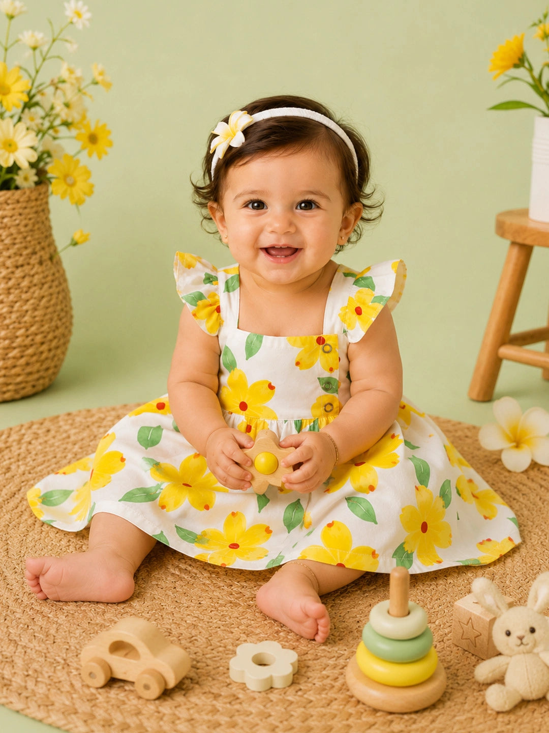 BownBee Summer Printed Ruffle Sleeve Dress For Infant Girl