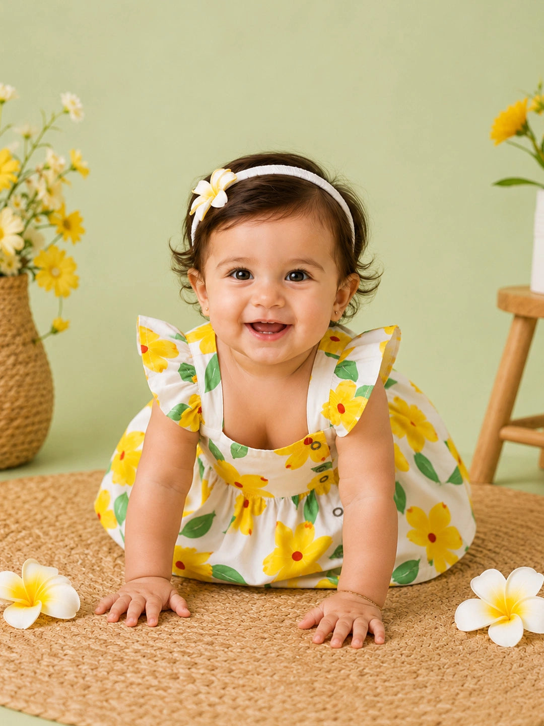 BownBee Summer Printed Ruffle Sleeve Dress For Infant Girl