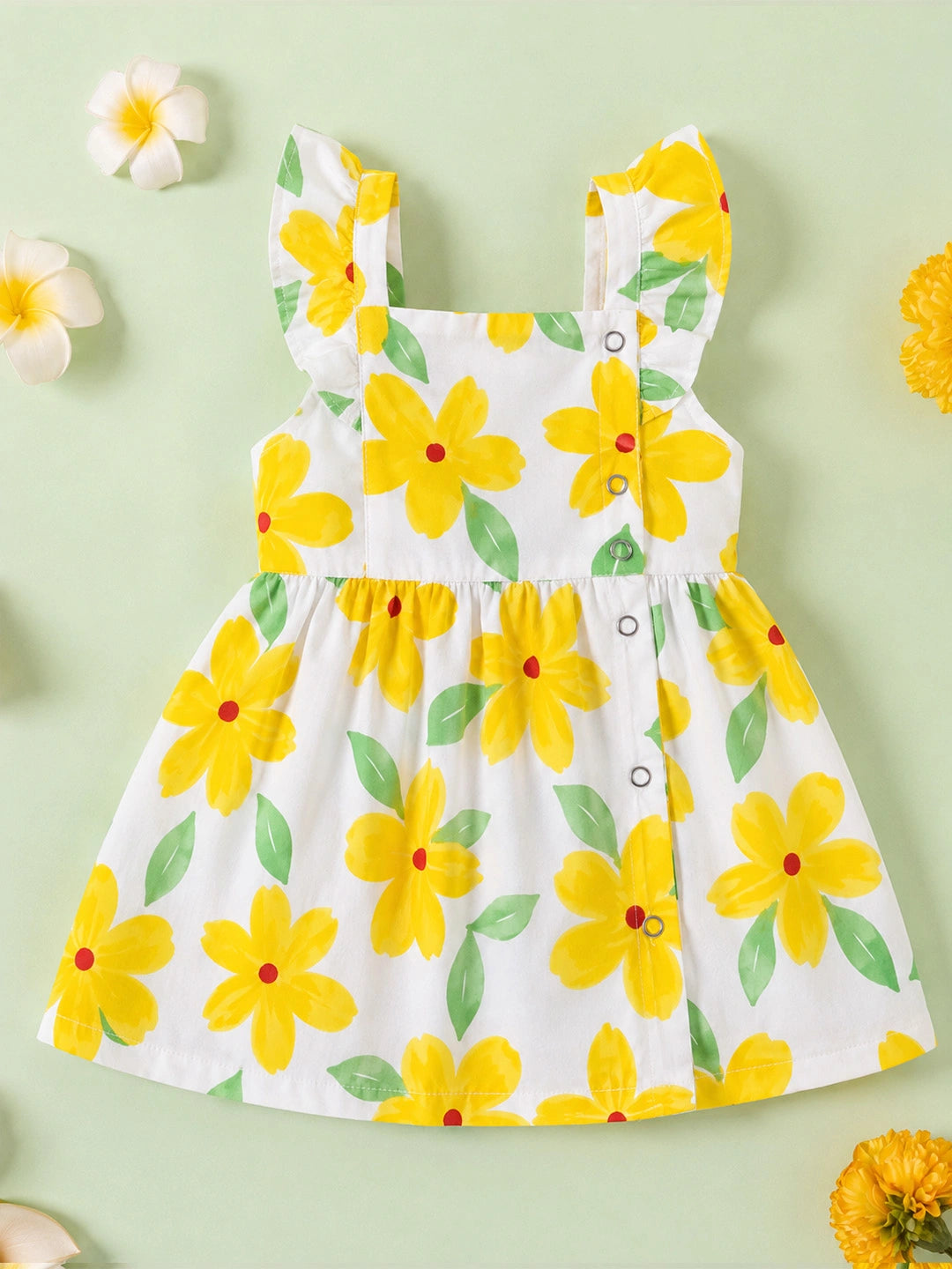 BownBee Summer Printed Ruffle Sleeve Dress For Infant Girl