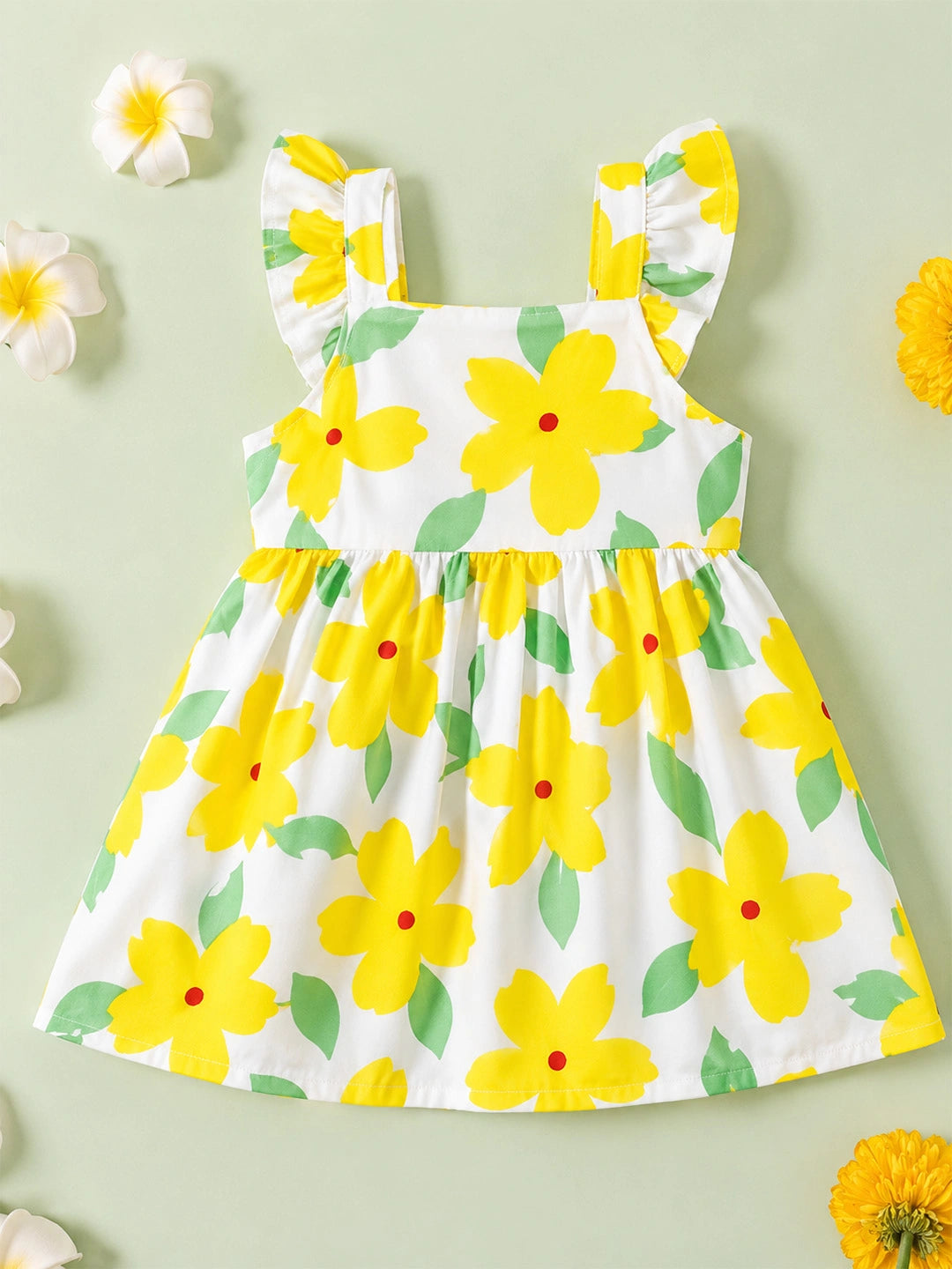 BownBee Summer Printed Ruffle Sleeve Dress For Infant Girl