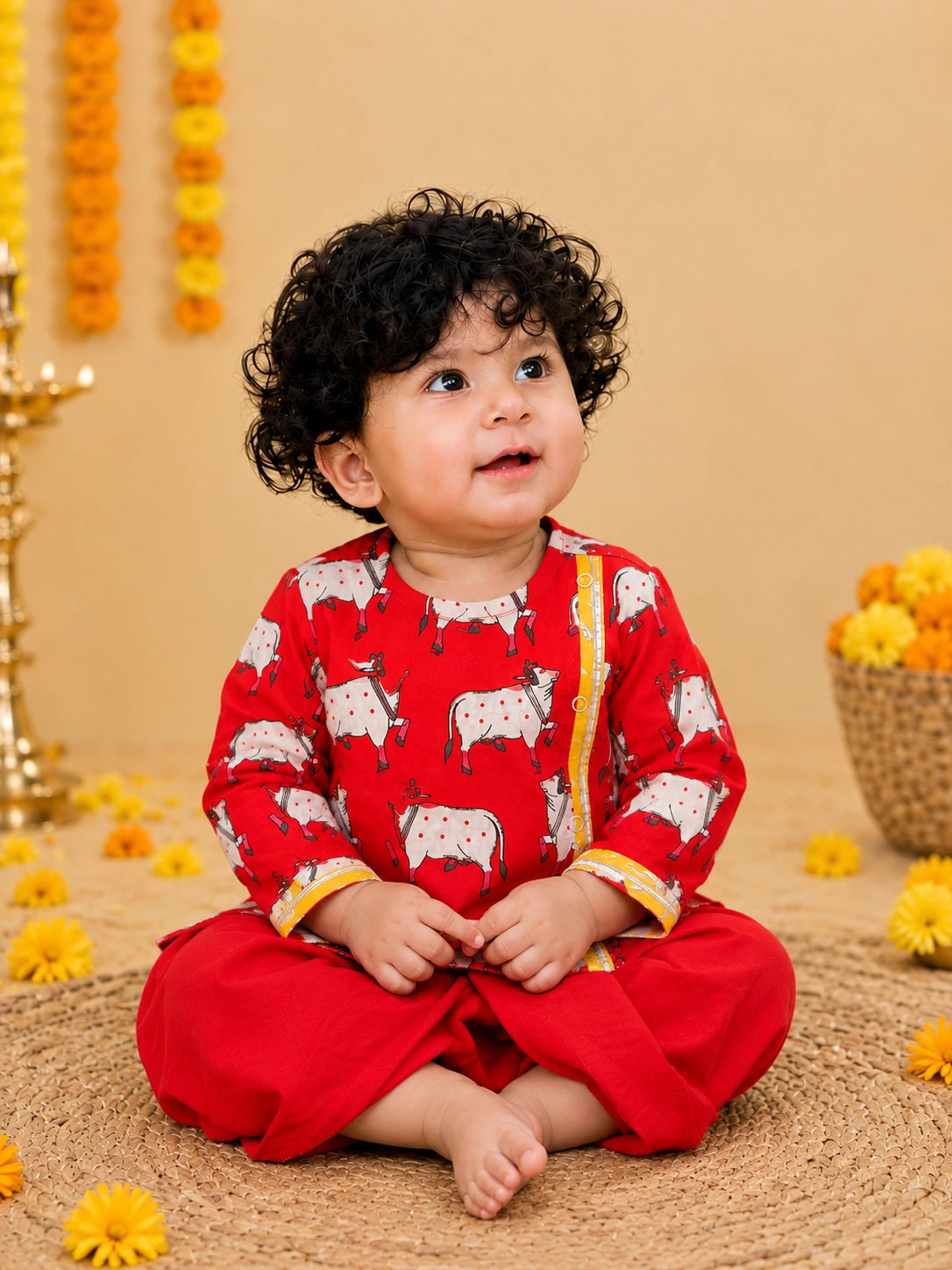 BownBee Full Sleeve Pure Cotton Dhoti Kurta Set for Infant Boys
