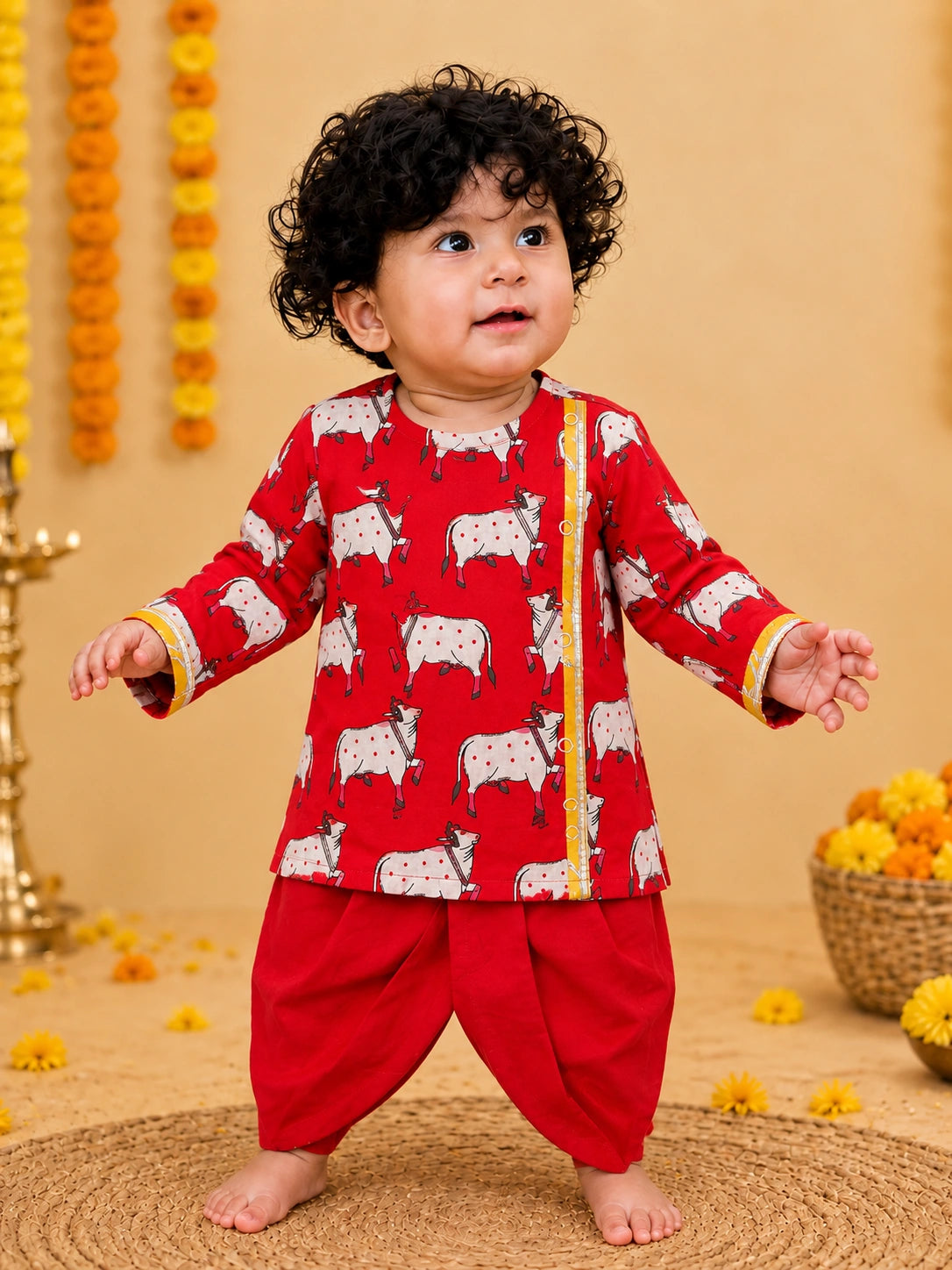 BownBee Full Sleeve Pure Cotton Dhoti Kurta Set for Infant Boys