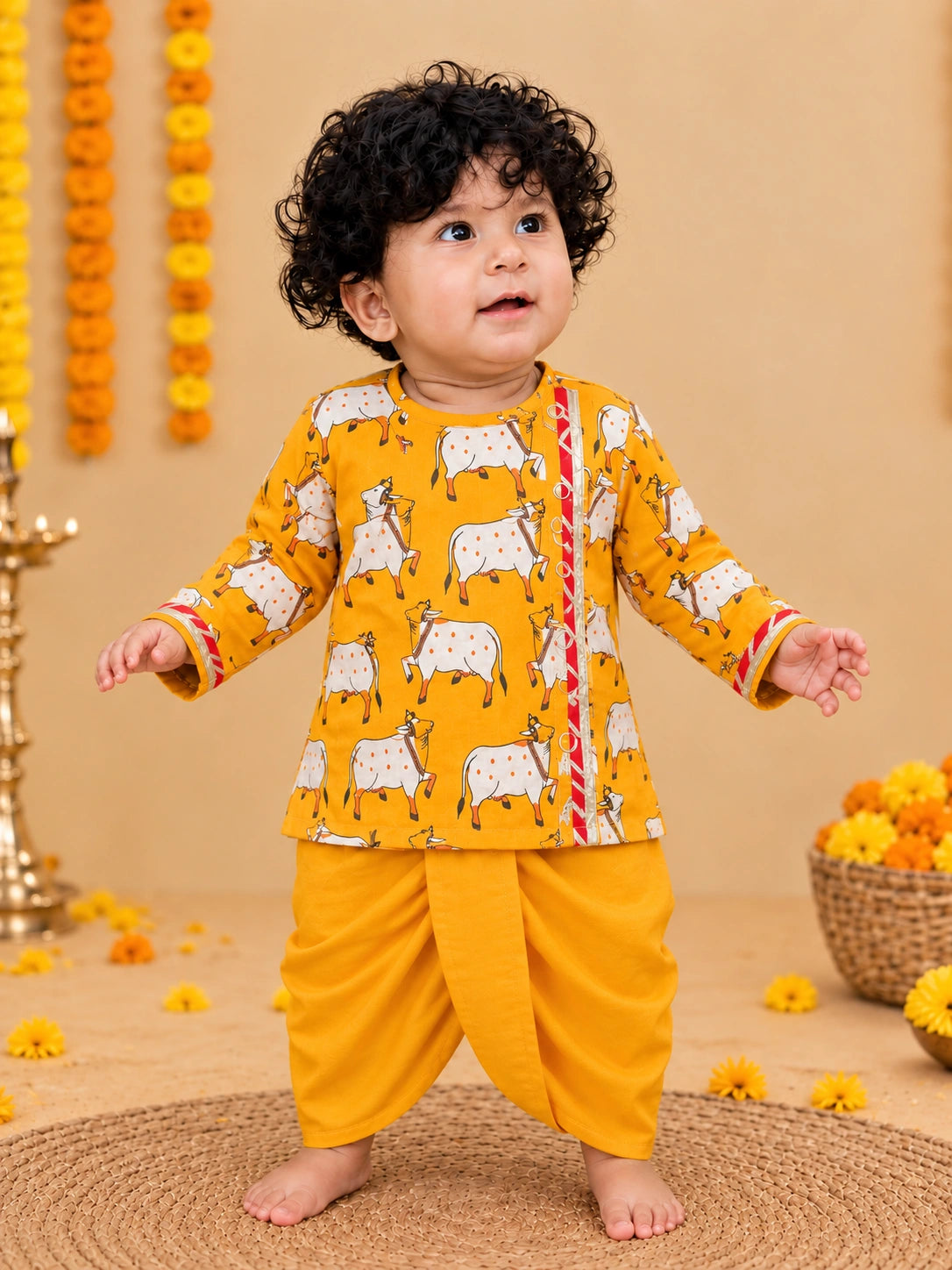 BownBee Full Sleeve Pure Cotton Dhoti Kurta Set for Infant Boys