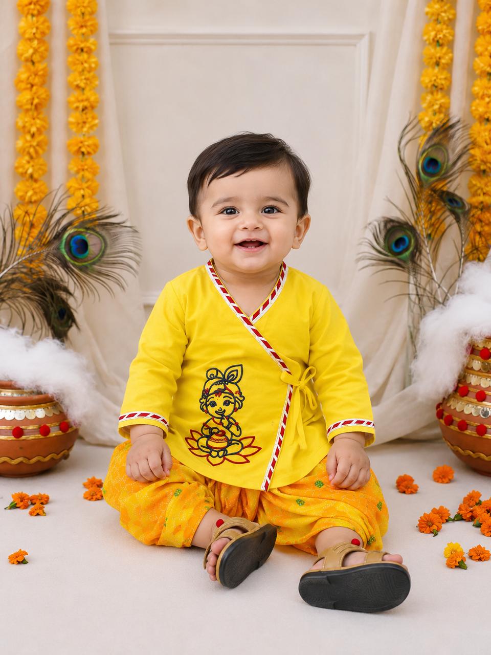 BownBee Embroidered Full Sleeve Dhoti Kurta Set for Infants Boys