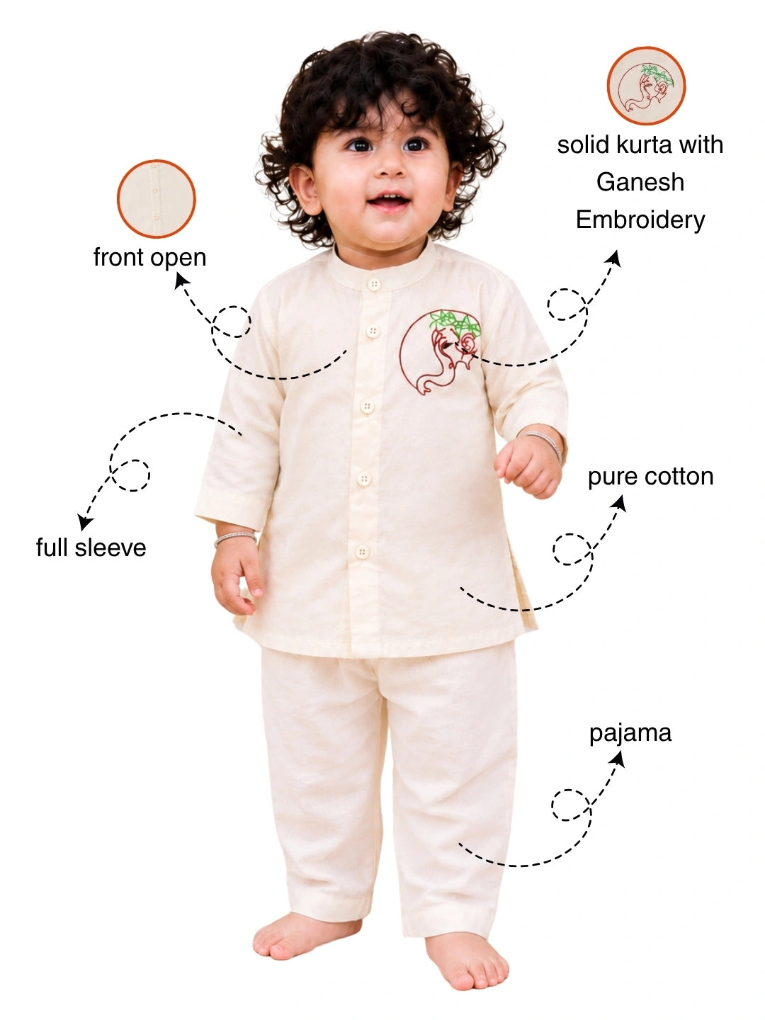 BownBee Pure Cotton Embroidered Kurta Pajama  Set For Boys