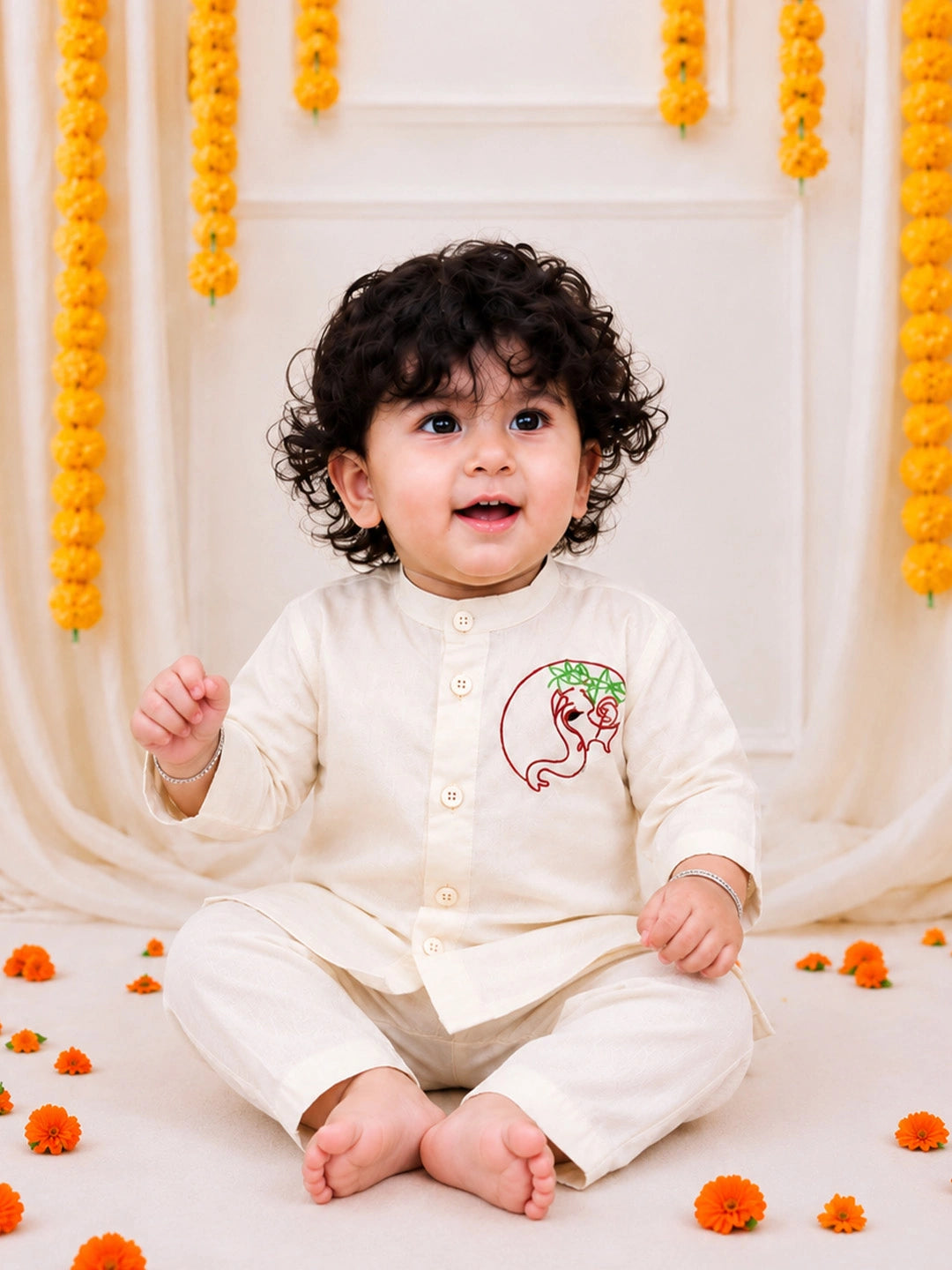 BownBee Pure Cotton Embroidered Kurta Pajama  Set For Boys