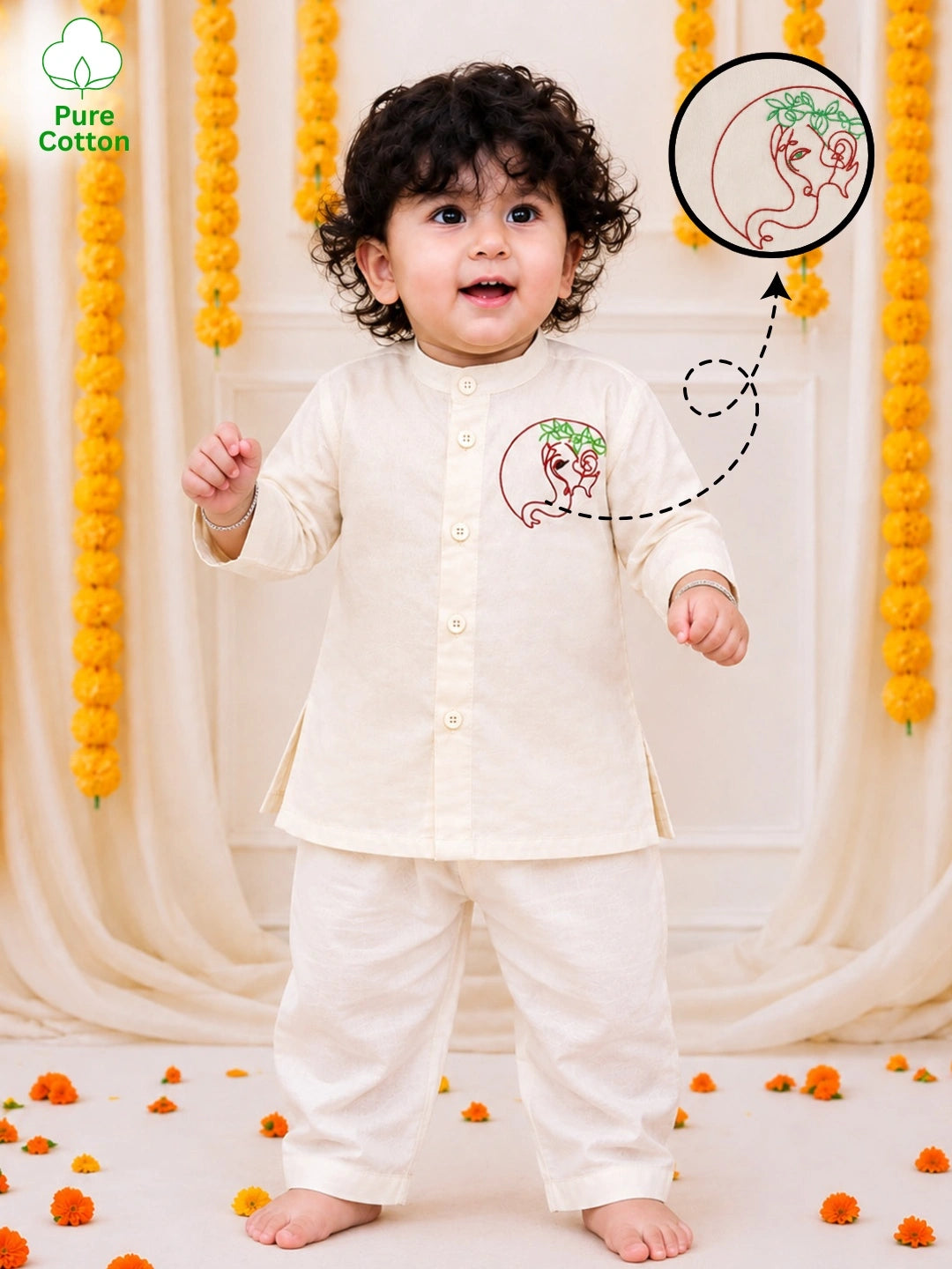 BownBee Pure Cotton Embroidered Kurta Pajama  Set For Boys