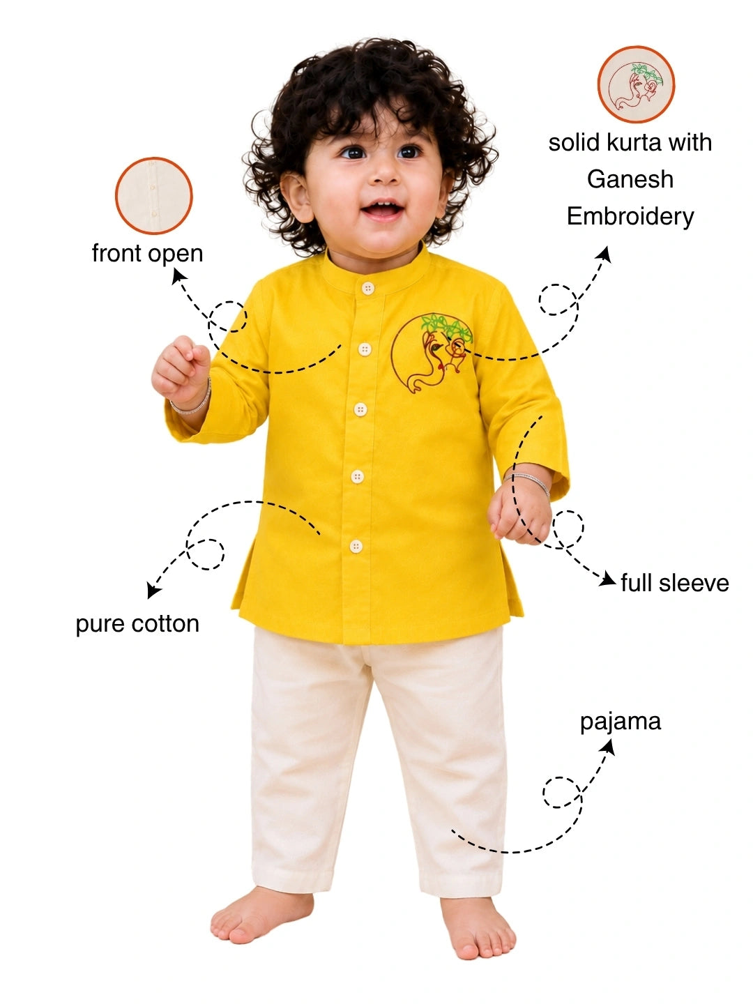 BownBee Pure Cotton Embroidered Kurta Pajama  Set For Boys