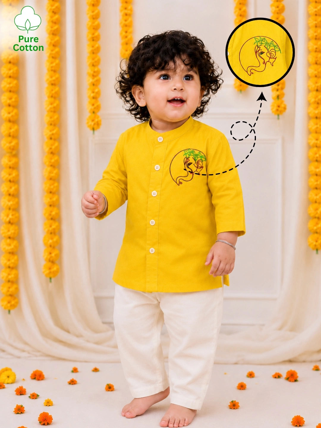 BownBee Pure Cotton Embroidered Kurta Pajama  Set For Boys