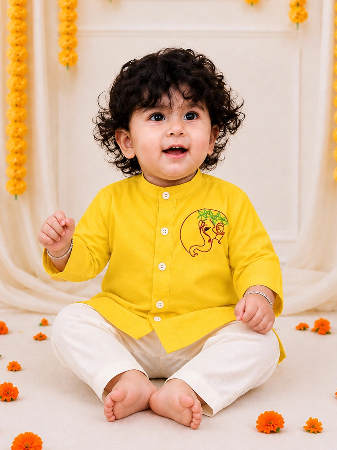 BownBee Pure Cotton Embroidered Kurta Pajama  Set For Boys