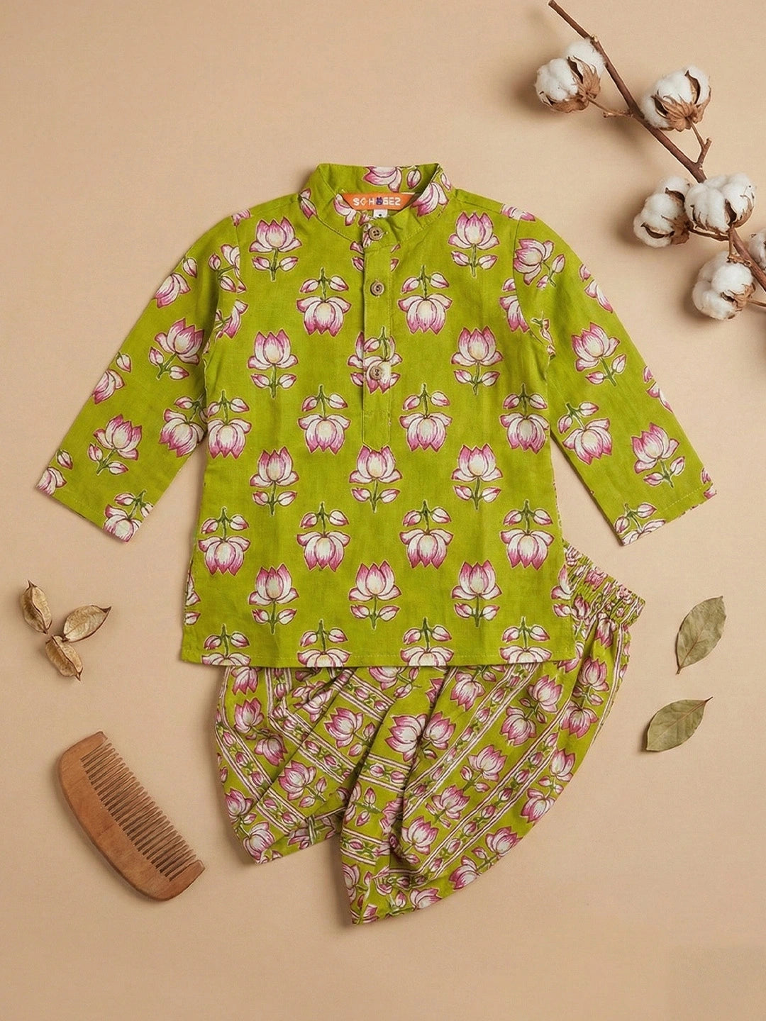 BownBee Pure Cotton Dhoti Kurta Set For Infant Boys - Maroon