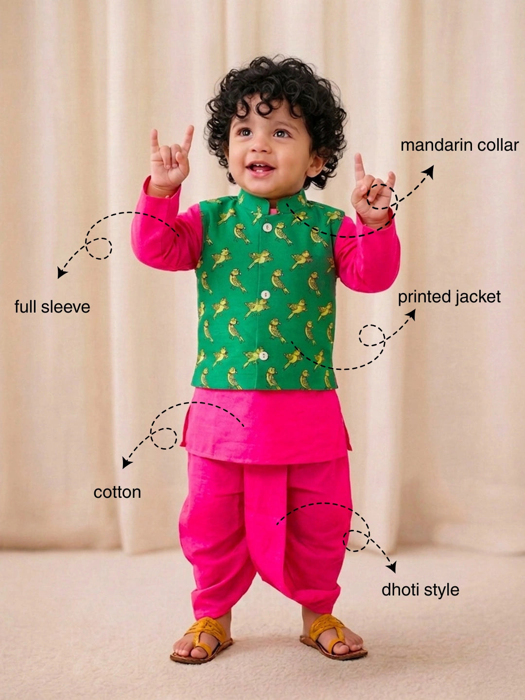 BownBee Quirky Printed lehenga Choli & dhoti kurta With Jacket Sibling Set