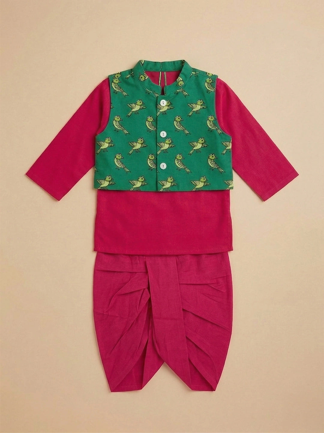 BownBee Quirky Printed lehenga Choli & dhoti kurta With Jacket Sibling Set
