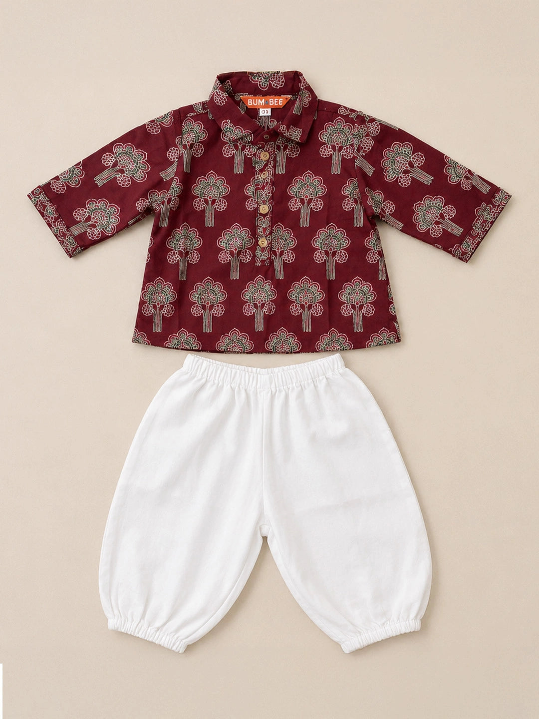 BownBee Pure Cotton Printed  Quater Sleeves Short Kurti & Harem For Infant Girls