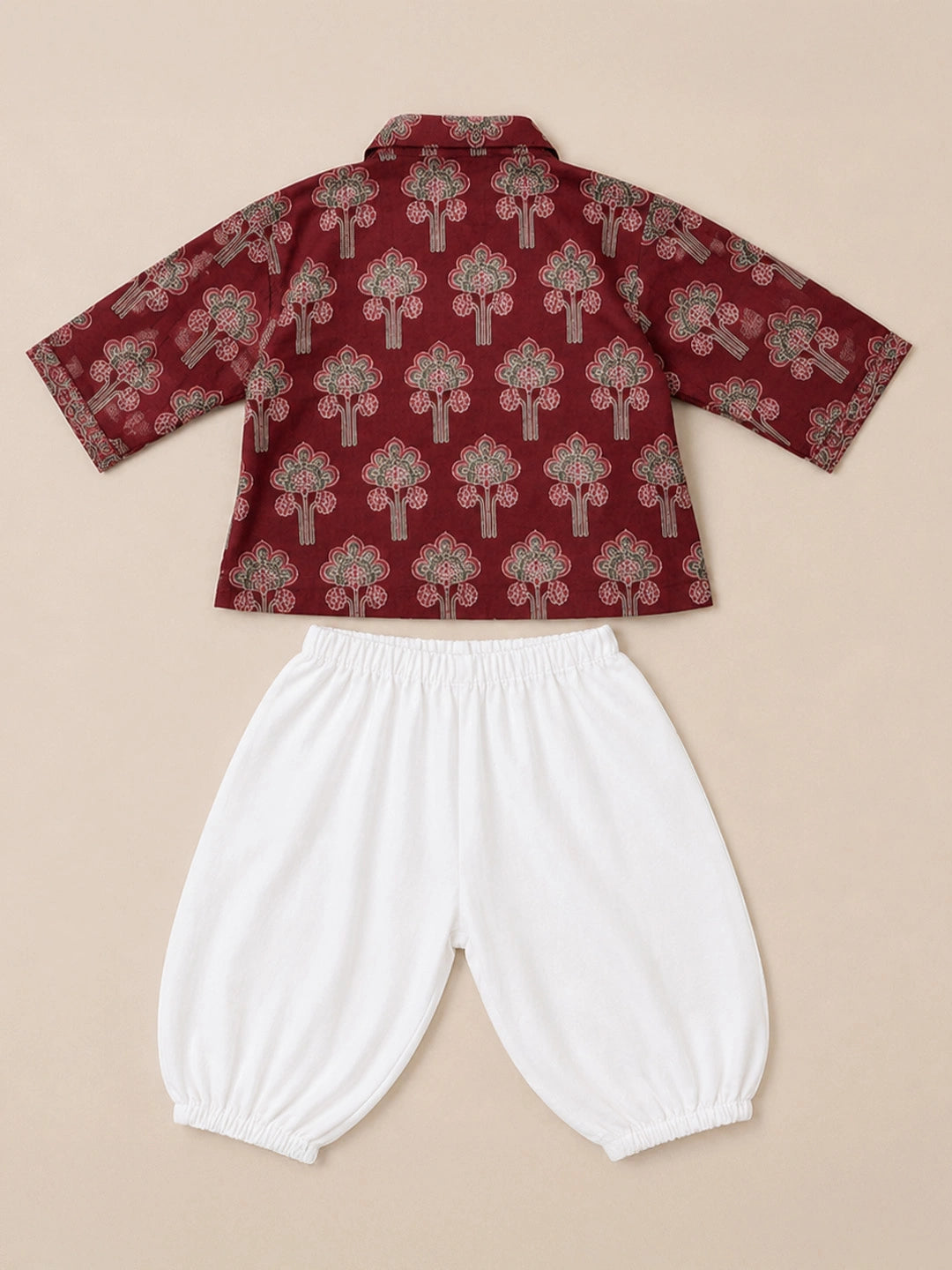 BownBee Pure Cotton Printed  Quater Sleeves Short Kurti & Harem For Infant Girls