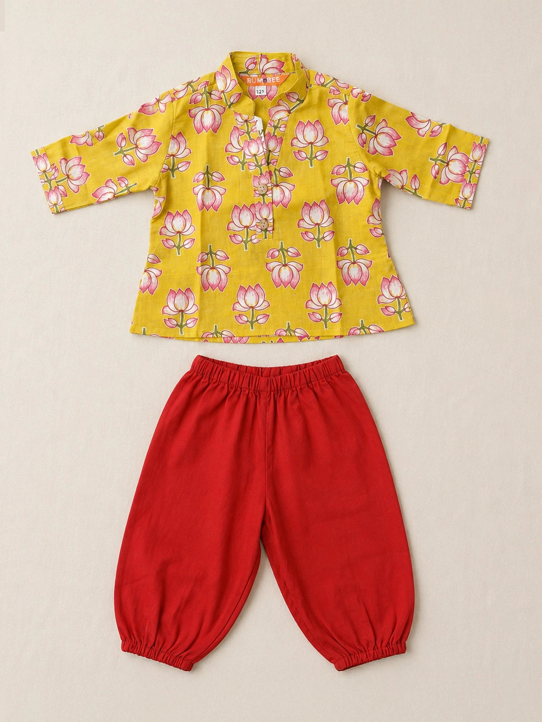 BownBee Pure Cotton Printed  Quater Sleeves Short Kurti & Harem For Infant Girls