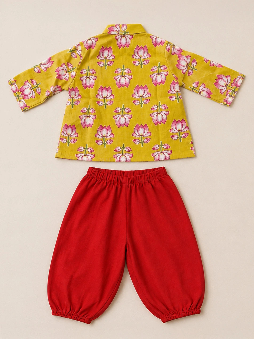 BownBee Pure Cotton Printed  Quater Sleeves Short Kurti & Harem For Infant Girls