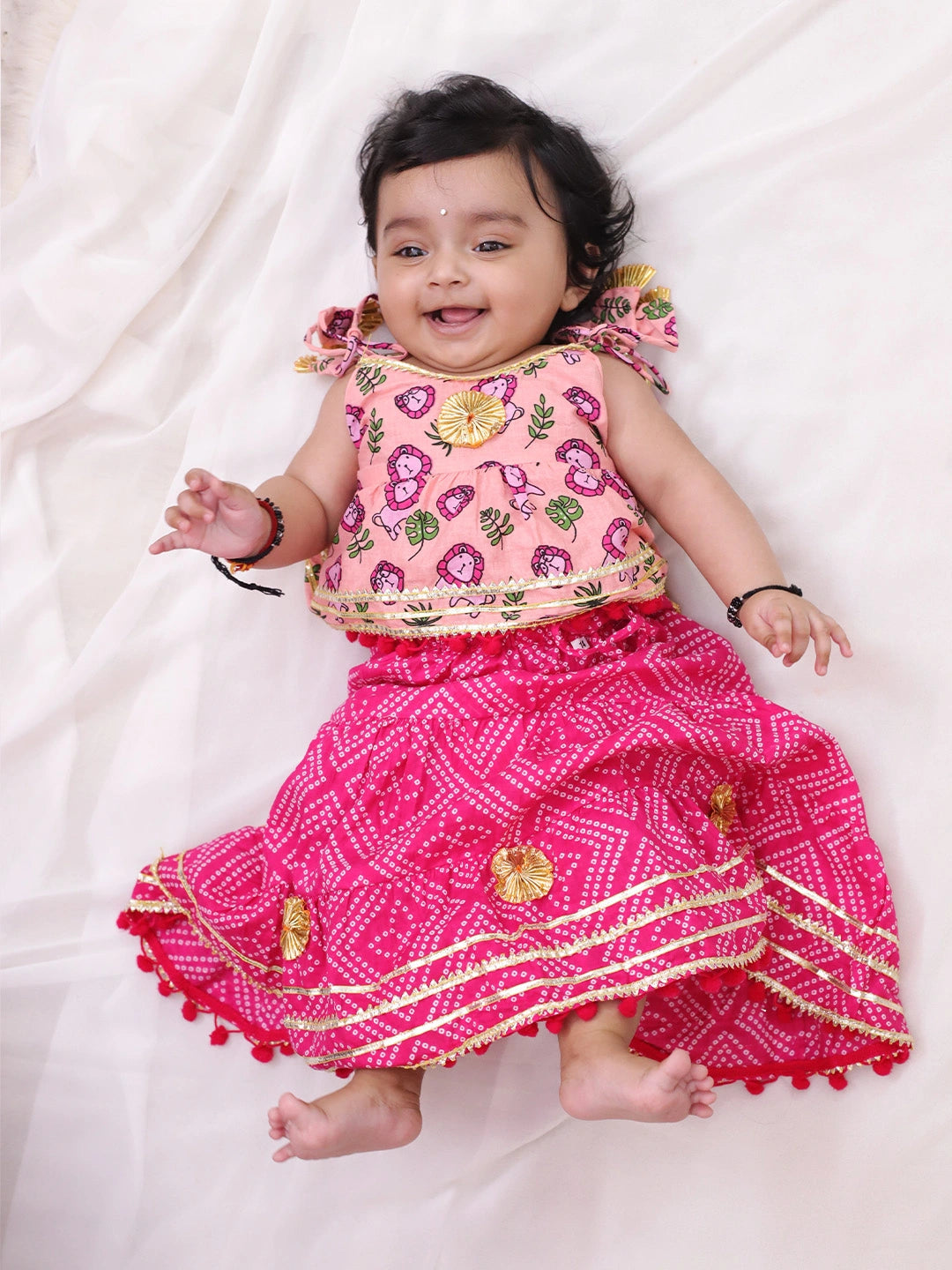 BownBee Pure Cotton Lion Printed Lehenga Choli For Infants