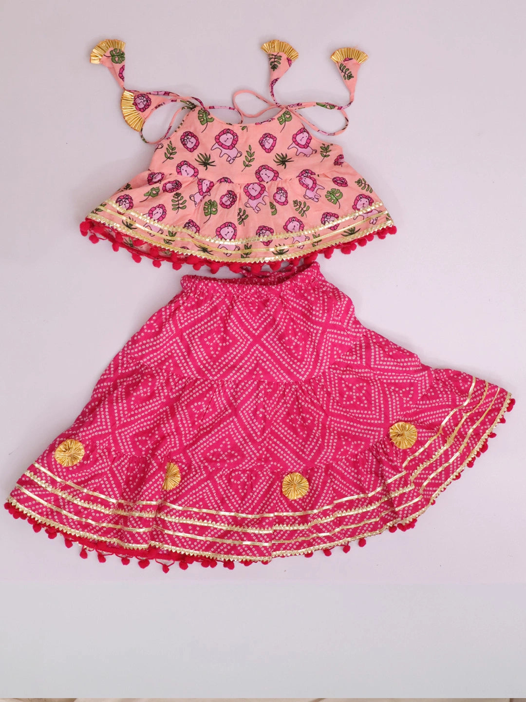BownBee Pure Cotton Lion Printed Lehenga Choli For Infants